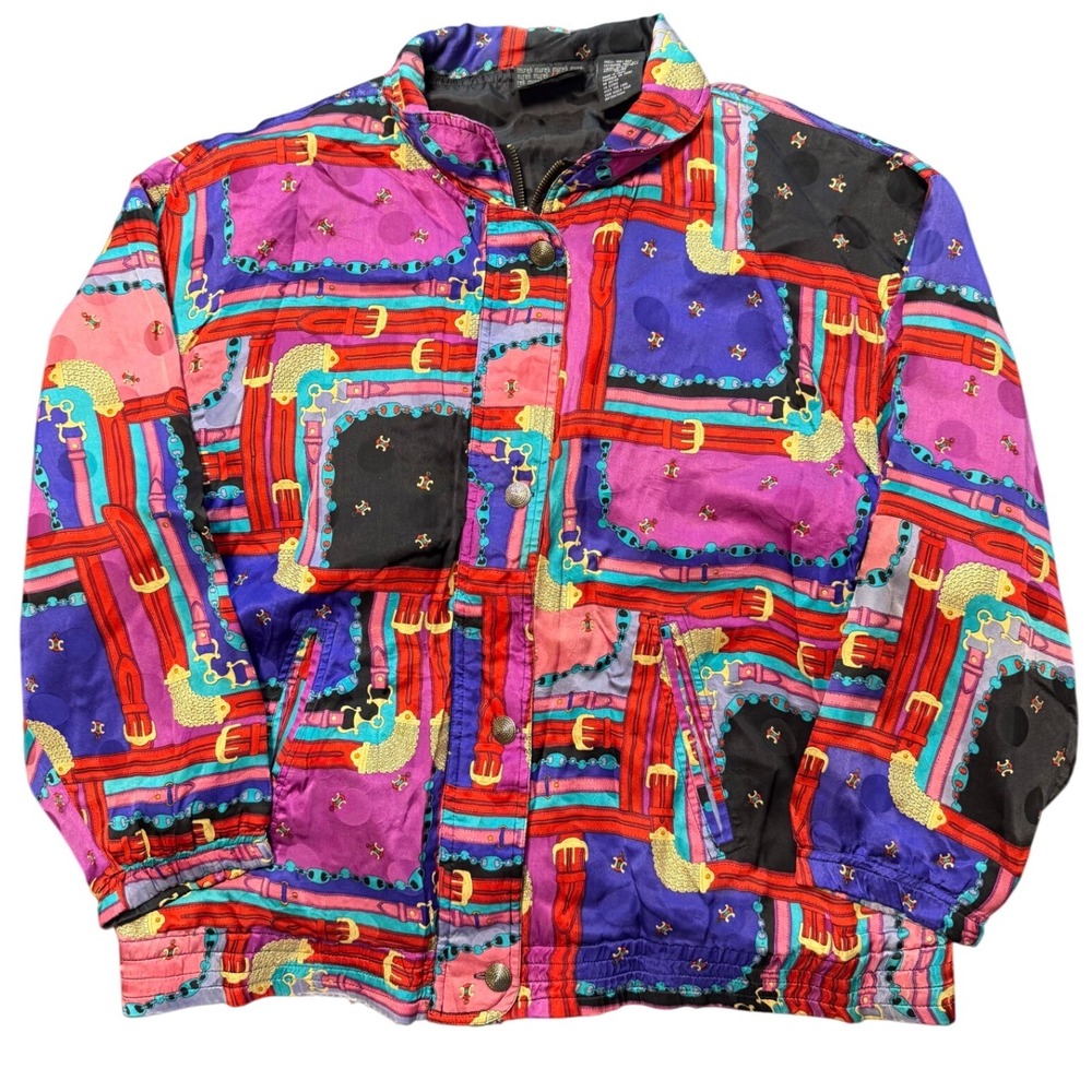 Vintage Murell Silk Print Bomber‎ Jacket Multicolor Baroque Style Womens M